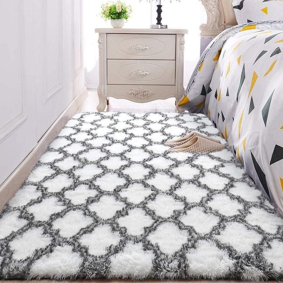 Zacht Indoor Design Gebied Tapijten Pluizig Tapijt Voor Woonkamer Glad Bont Tapijten Antislip Kinderen Slaapkamer Rug (160* 200cm Wit)