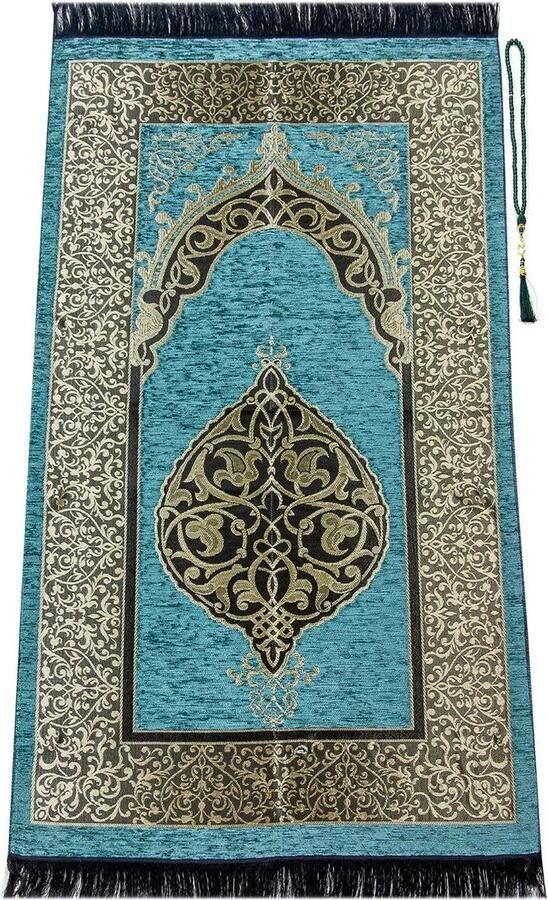 Zacht islamitisch gebedskleed met gebedskralen en chenillestof in mintgroen Gebedsmat voor moslims