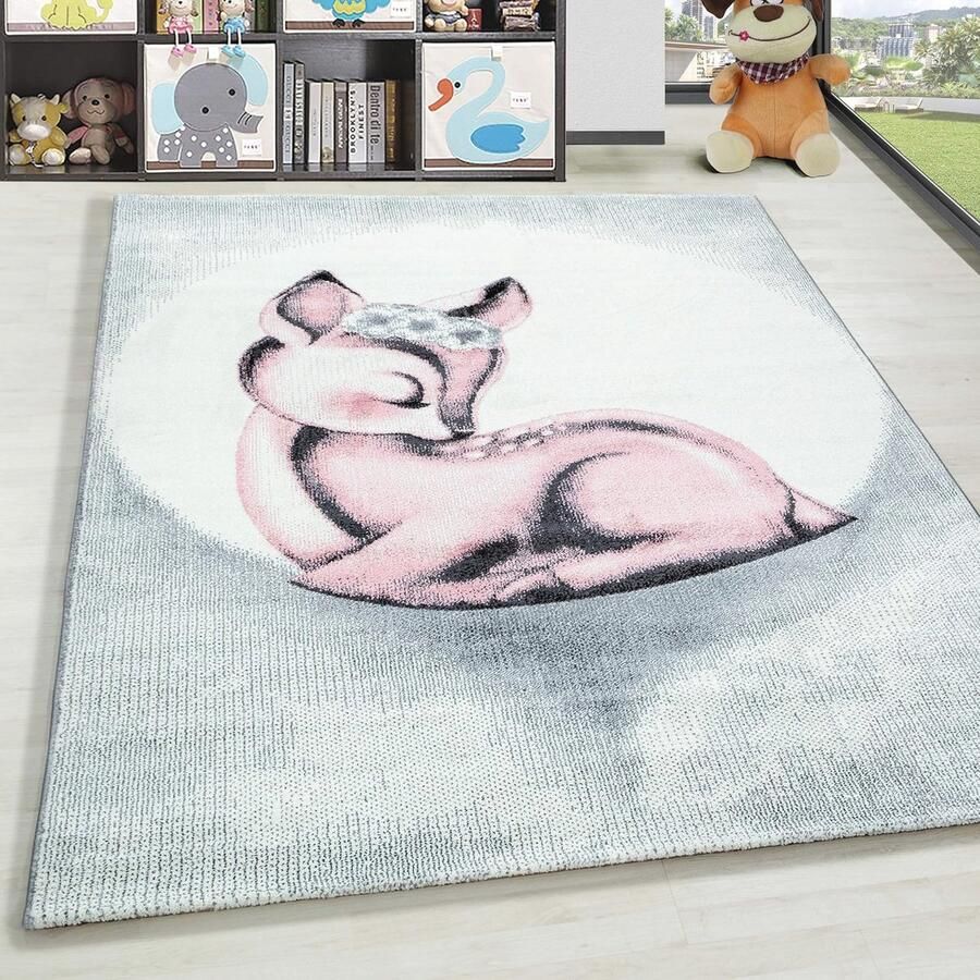 Zacht Kindertapijt voor Kinderen met Reekalf Ontwerp Roze 160 cm