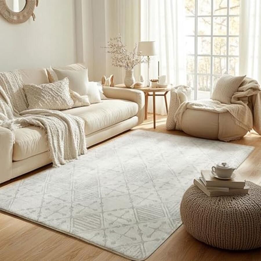 Zacht laagpolig grijs tapijt voor woonkamer slaapkamer en kantoor Abstract modern interieur 120 x 160 cm