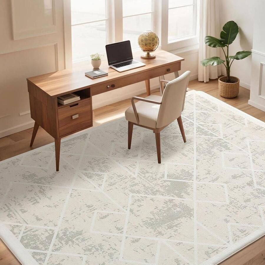 Zacht Laagpolig Vloerkleed voor Woonkamer en Slaapkamer Antislip en Abstract Design Crème Ivoren Tapijt 120 x 160 cm