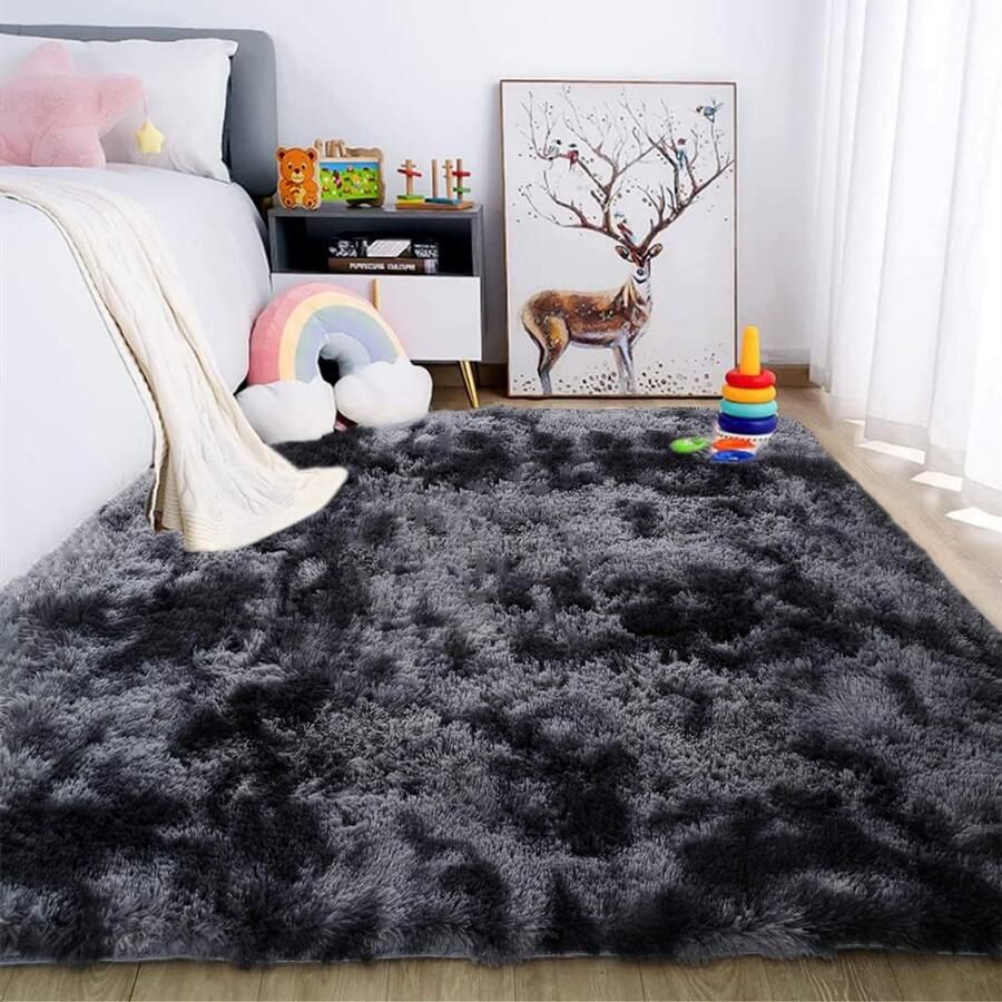 Zacht Langpolig Tapijt Antislip Binnenmat 1 stuk Donkergrijs 80 x 160 cm