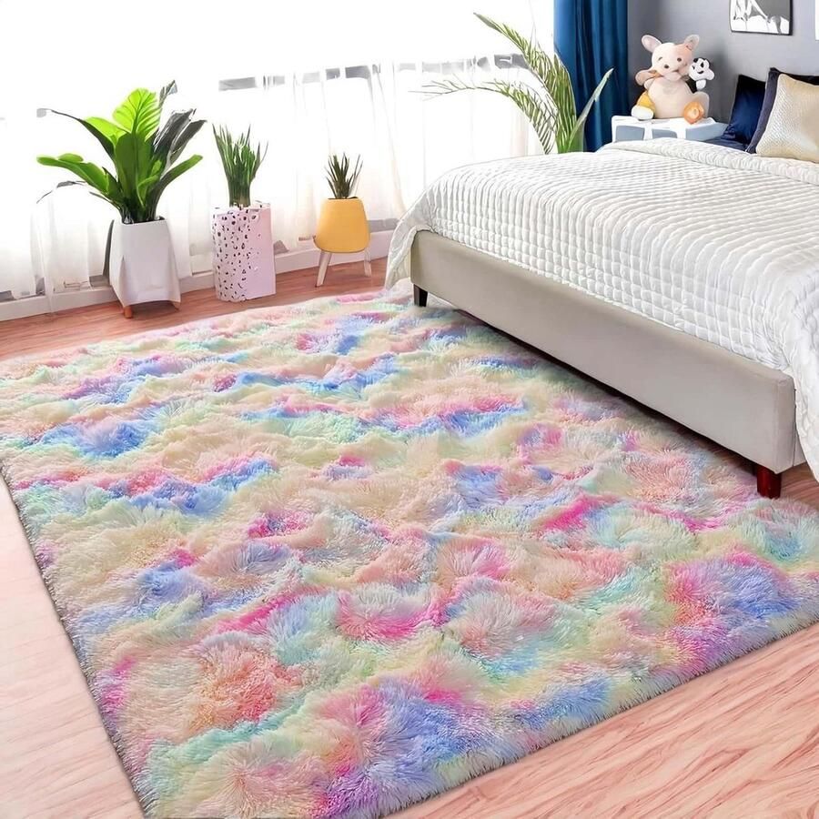 Zacht Pluche Vloerkleed Antislip Geschikt voor woonkamer kinderkamer 1 stuk Regenboog kleuren 80x120 cm