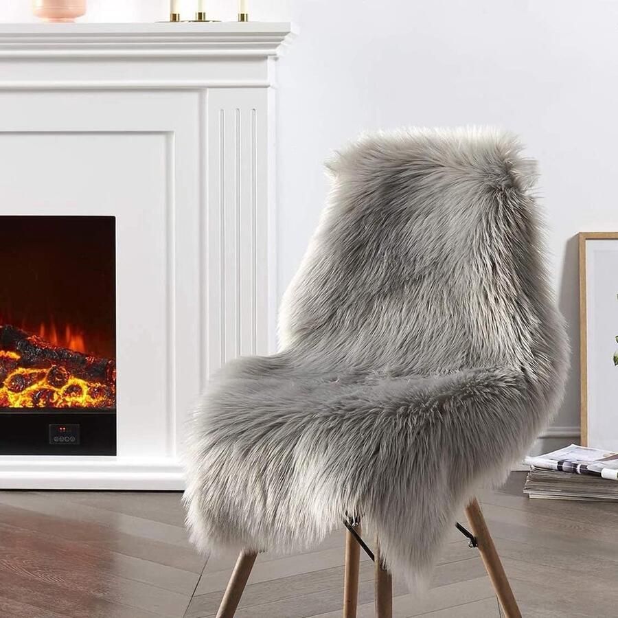 Zacht pluizig grijs imitatiebont tapijt 50 x 80 cm shaggy imitatieschapenvacht slaapkamer woonkamer deco