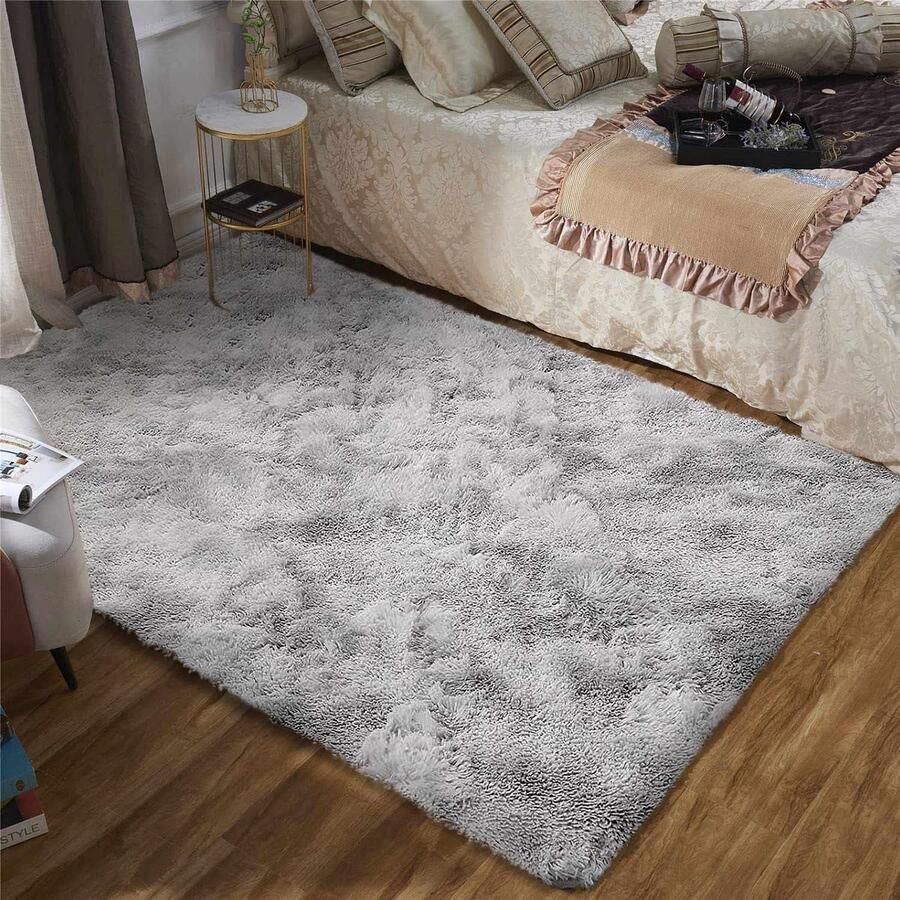 Vloerkleed zacht pluizig shaggy tapijten woonkamer grijs groot modern pluche hoogpolig antislip vloermat kinderkamer nachtkastje (grijs-wit 120 x 160 cm) - Foto 2