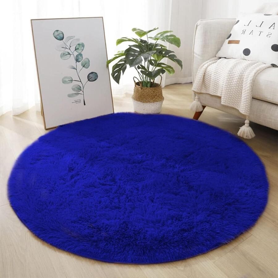 Zacht pluizig rond tapijt gezellig pluche shaggy cirkel tapijt woonkamer slaapkamer koningsblauw 26 voet