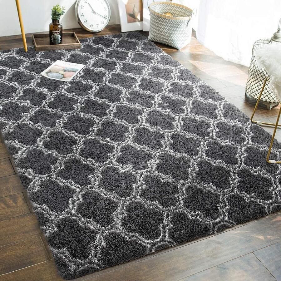Zacht Design Gebied Tapijten Pluizig Tapijt Voor Woonkamer Glad Bont Tapijten Antislip Kinderen Slaapkamer Rug 160* 200cm Zwart
