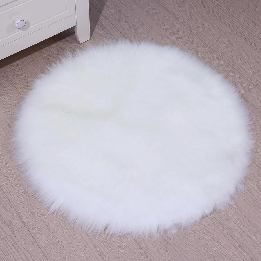 Zacht Pluizig Vloerkleed 60x60 cm Antislip en Machinewasbaar Rond Tapijt voor Woonkamer en Slaapkamer