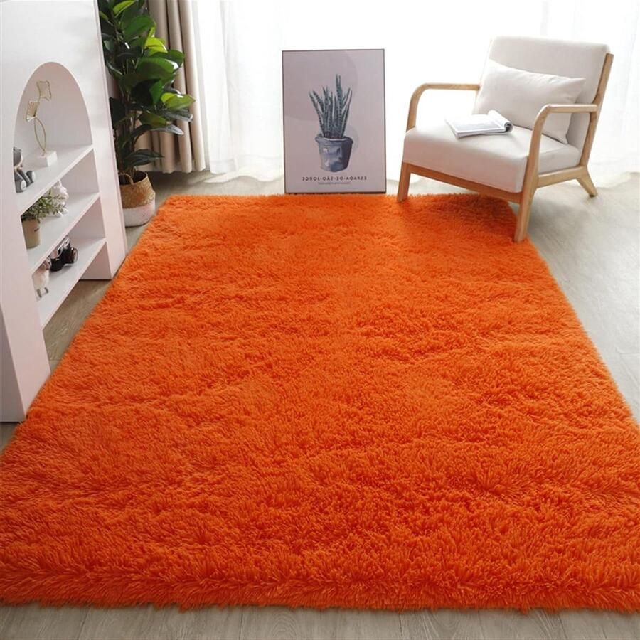 Zacht Pluizig Vloerkleed Knus Shaggy Tapijt voor Woonkamer en Slaapkamer 3 9 x 5 2 Voet Oranje