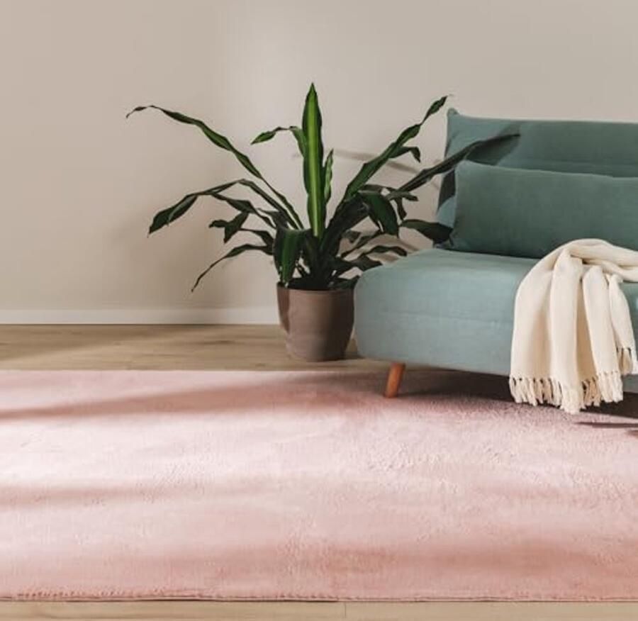 Zacht Roze Vloerkleed 200x290 cm voor Woonkamer Kunstvezel Vachtkleed met Antislip en Wasbare Onderkant Geschikt voor Vloerverwarming