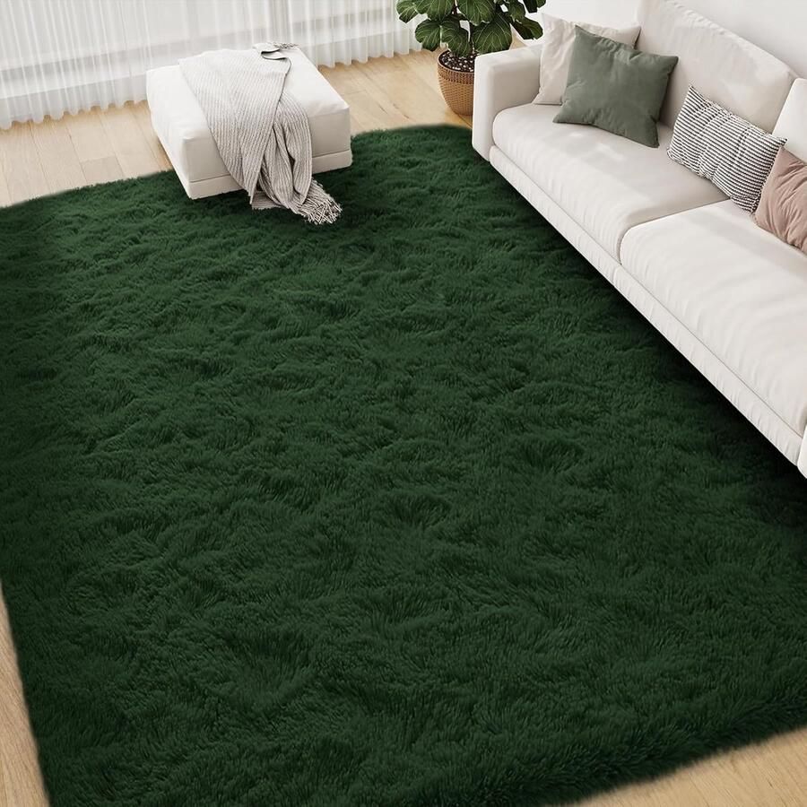 Zacht shaggy tapijt antislip 1 stuk donkergroen luxe fleece 240 x 300 cm