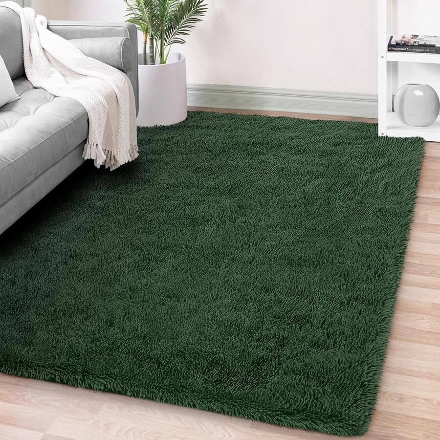 Zacht shaggy tapijt kindveilig en huisdiervriendelijk 1 stuk donkergroen 180 x 270 cm