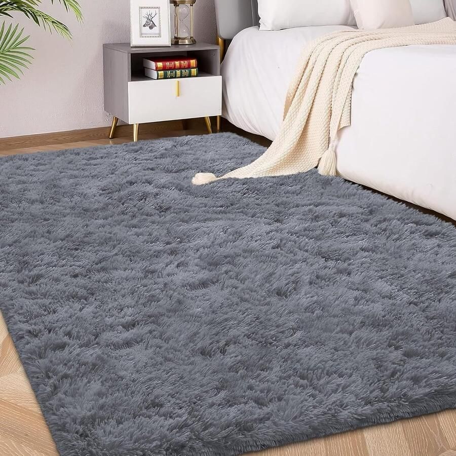 Zacht shaggy tapijt antislip 1 stuk grijs fleece 140 x 200 cm