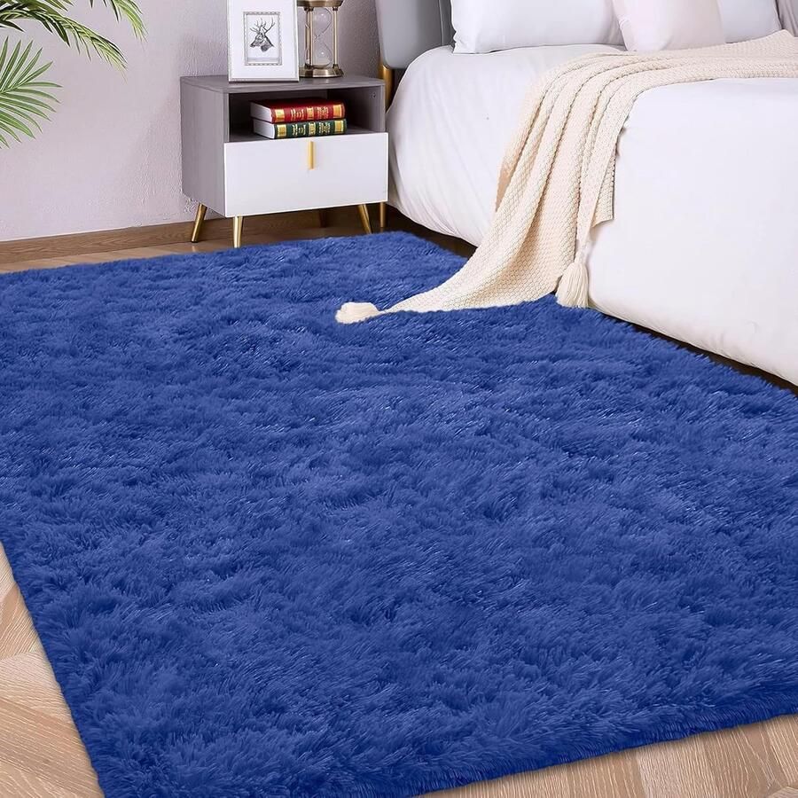 Zacht shaggy tapijt kindveilig en huisdiervriendelijk 1 stuk marineblauw luxe fleece 140 x 200 cm