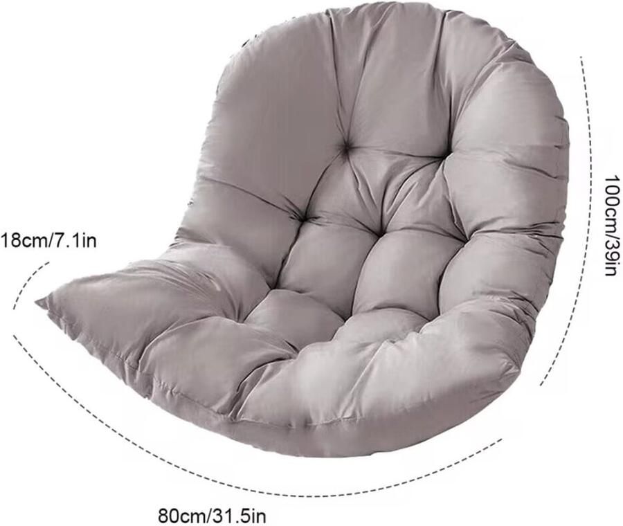 Zacht Stoelkussen – Schommelstoel Kussen Hangstoel Kussen Tuinstoelkussen – Comfortabel Dikker Zitkussen voor Binnen en Buiten – Patio Balkon Tuin of Woonkamer – 80x100 cm – Grijs
