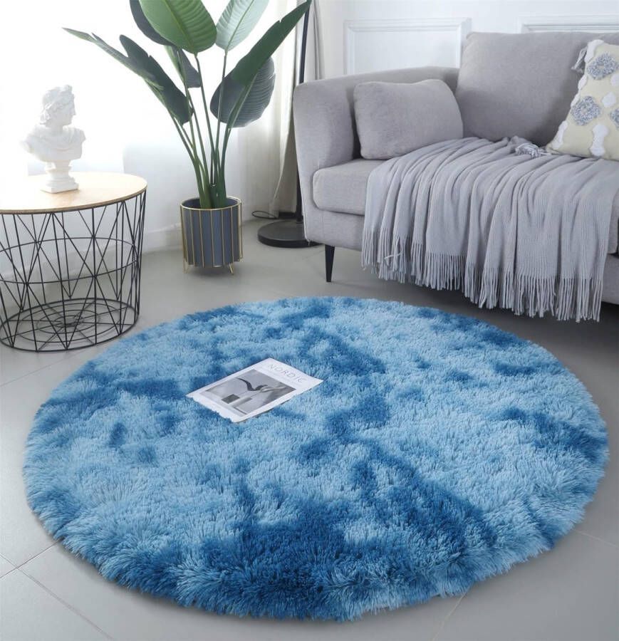 Zacht tapijt rond pluizig antislip tapijt moderne wooncultuur woonkamer slaapkamer kinderkamer woonkamer (120 x 120 cm blauw)