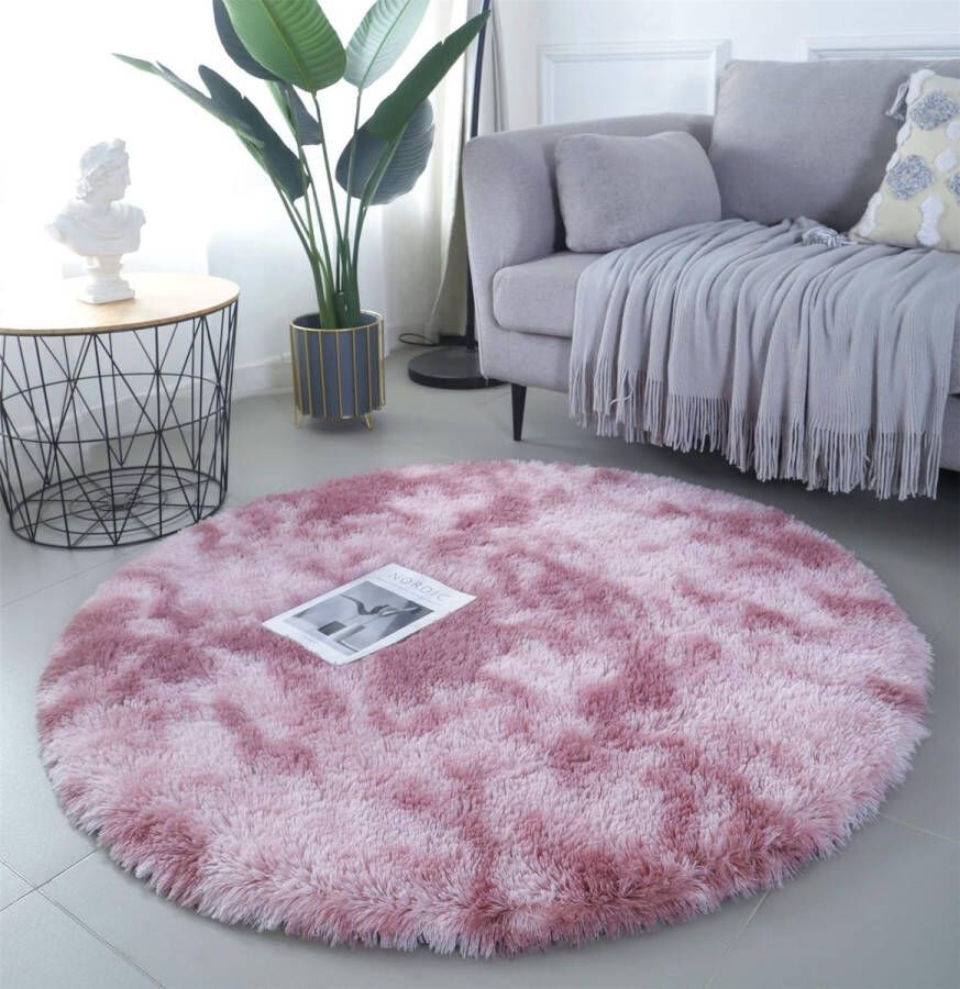 Zacht tapijt rond pluizig antislip tapijt moderne wooncultuur woonkamer slaapkamer kinderkamer woonkamer (120 x 120 cm roze-paars)