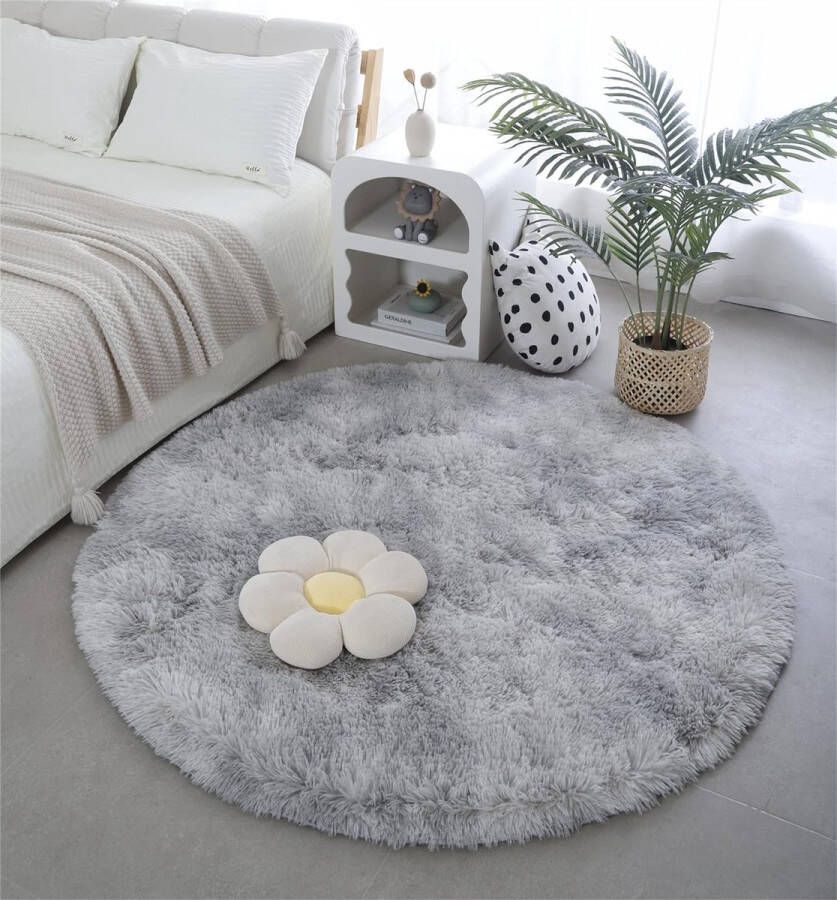 Zacht tapijt rond pluizig antislip tapijt moderne wooncultuur woonkamer slaapkamer kinderkamer woonkamer (120 x 120 cm lichtgrijs)