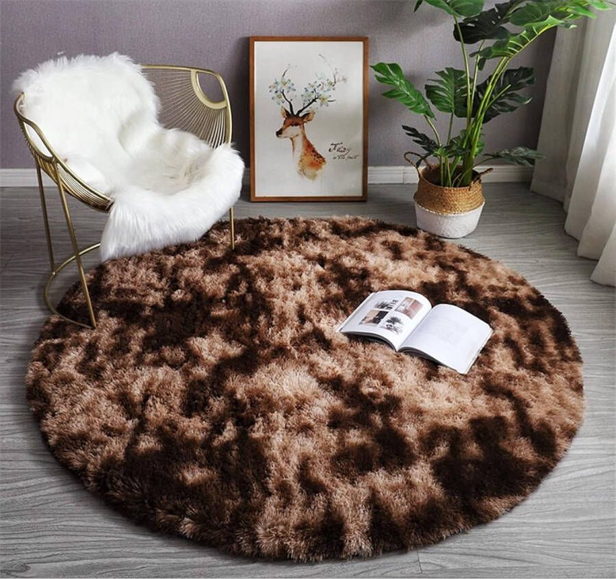 Zacht tapijt rond pluizig antislip tapijt moderne wooncultuur woonkamer slaapkamer kinderkamer woonkamer 120 x 120 cm bruin