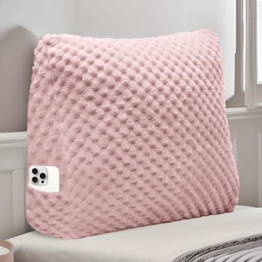 Zacht Wigvormig Kussen Comfortabel Rugkussen voor Bed en Bank Leeskussen met Afneembare Hoes Roze 45 cm