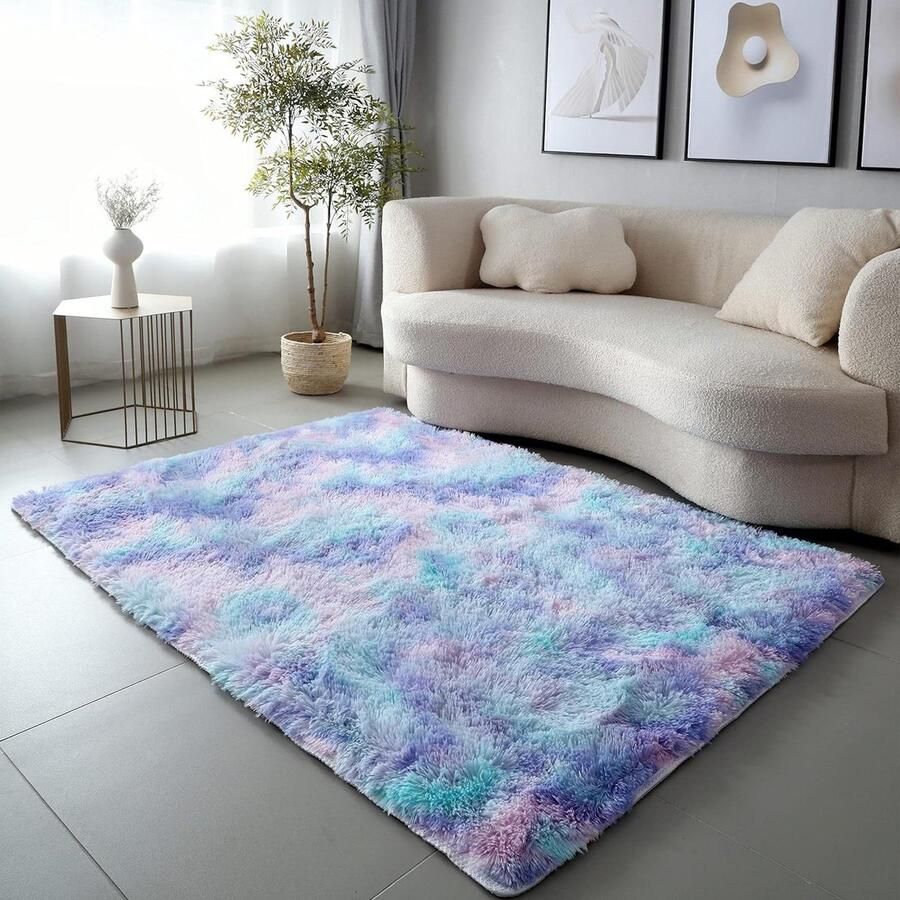 Zachte antislip pluche vloerkleed SUBEEN geschikt voor woonkamer kinderkamer blauw 160x200cm vloerkleed