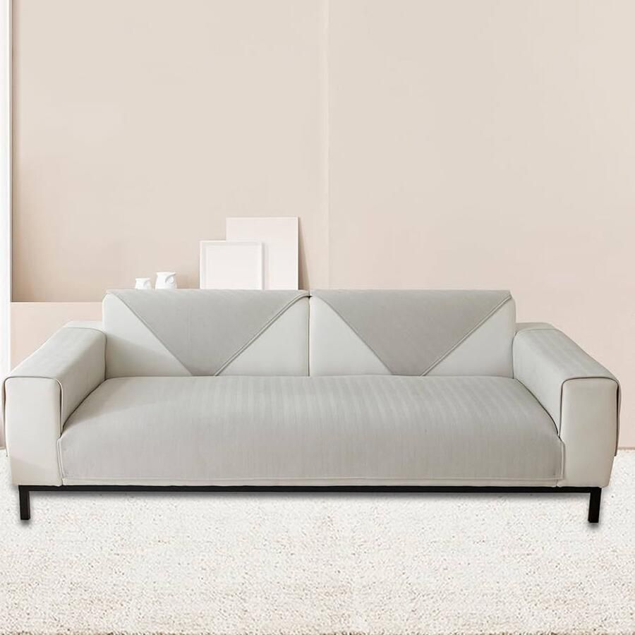 Zachte bankhoes van chenille antislip beige 70 x 90 cm