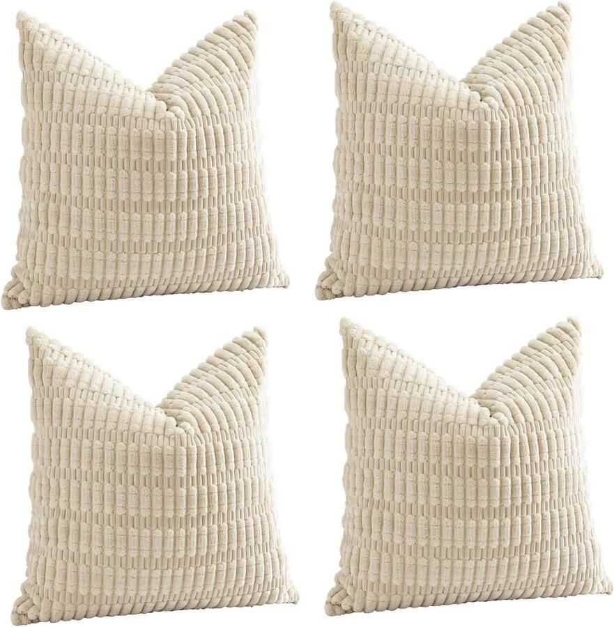 Zachte corduroy decoratieve kussenslopen set van 4 50 x 50 cm gestreept voor bank en woonkamer