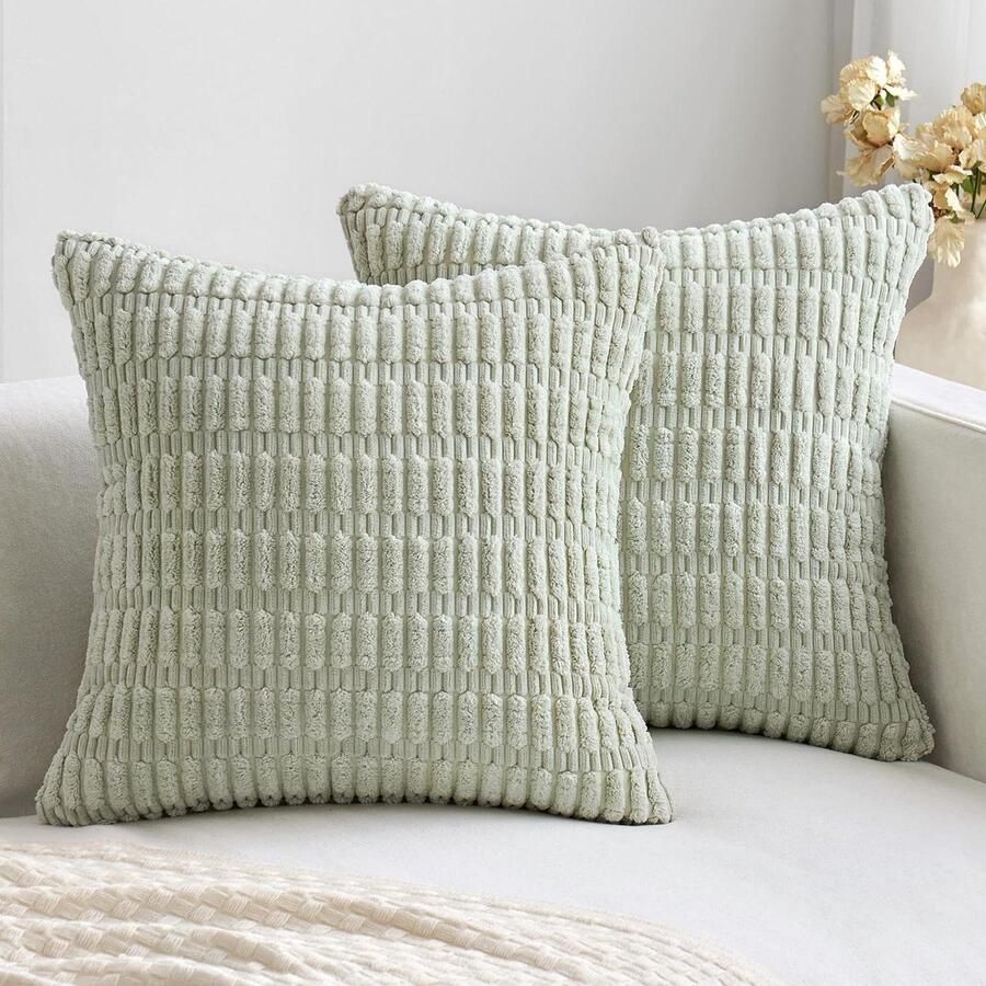 Zachte corduroy kussenslopen erwtengroen Boho decor 45 x 45 cm set van 2 woonkamer bank en slaapkamer
