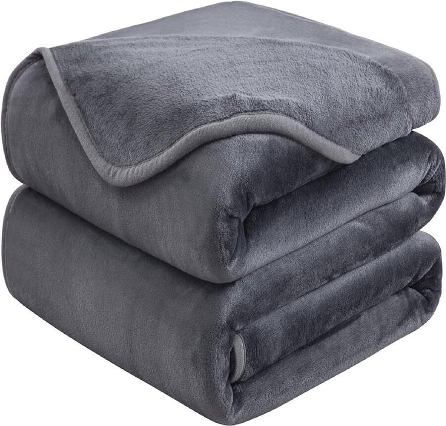 Zachte Dubbelzijdige Fleece Deken 230x270 cm Donkergrijs & Warm Perfect voor Bank en Bed