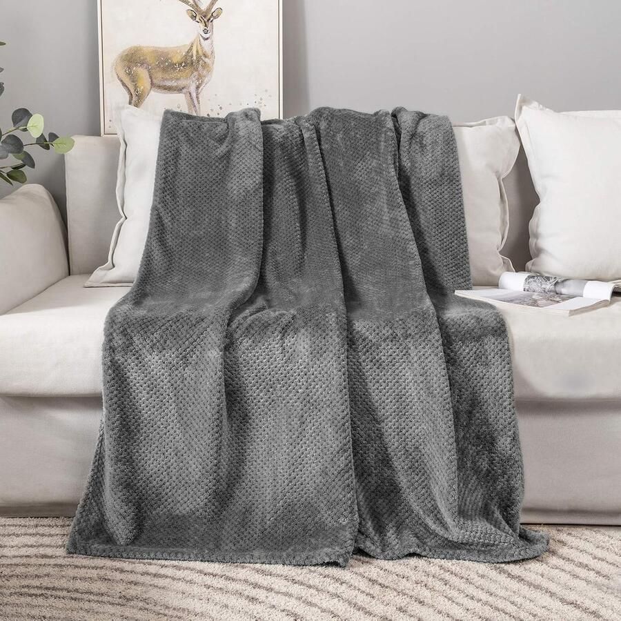 Zachte en Warme Fleece Deken voor Bank Bed en Kantoor 150 x 200 cm Donkergrijs