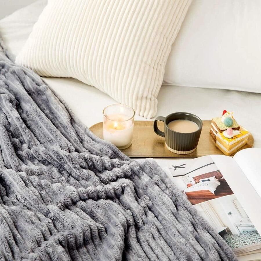 Zachte flanellen fleece plaid voor bank en bed warme en comfortabele corduroy deken grijs 50 x 60 inch Cooling Blanket