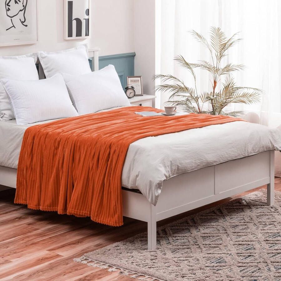 Zachte Fleece Deken Flanellen Deken Effen Dekens Bank Deken Pluizige Throw Microvezel Beddensprei Bank Deken voor Bed Bank Slaapkamer Kantoor 125 x 150 cm Oranje Rood