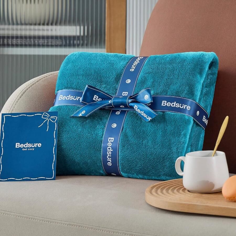 Zachte fleece deken voor op de bank gezellige pluizige deken voor op bed warme eenpersoons plaid voor volwassenen groenblauw 130 x 150 cm - Foto 2