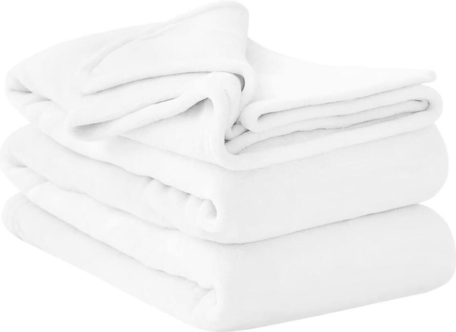 Zachte Fleece Deken Wit 220 x 240 cm Warme Pluizige Plaid voor Sofa en Bed
