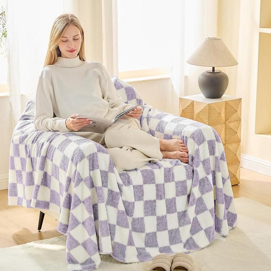 Zachte fleece geruite deken 150 x 200 cm Warm en knuffelig voor bank sofa bed camping en picknick