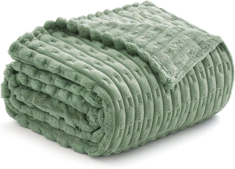 Zachte fleece plaid flanel Warme comfortabele deken voor bank en bed 50 x 60 inch Matcha groen