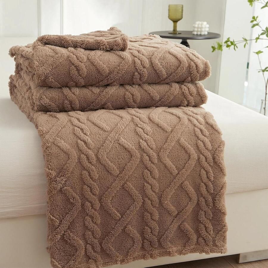 Zachte fleece sprei voor tweepersoonsbed comfortabel 1 stuk chocolade 200 x 230 cm