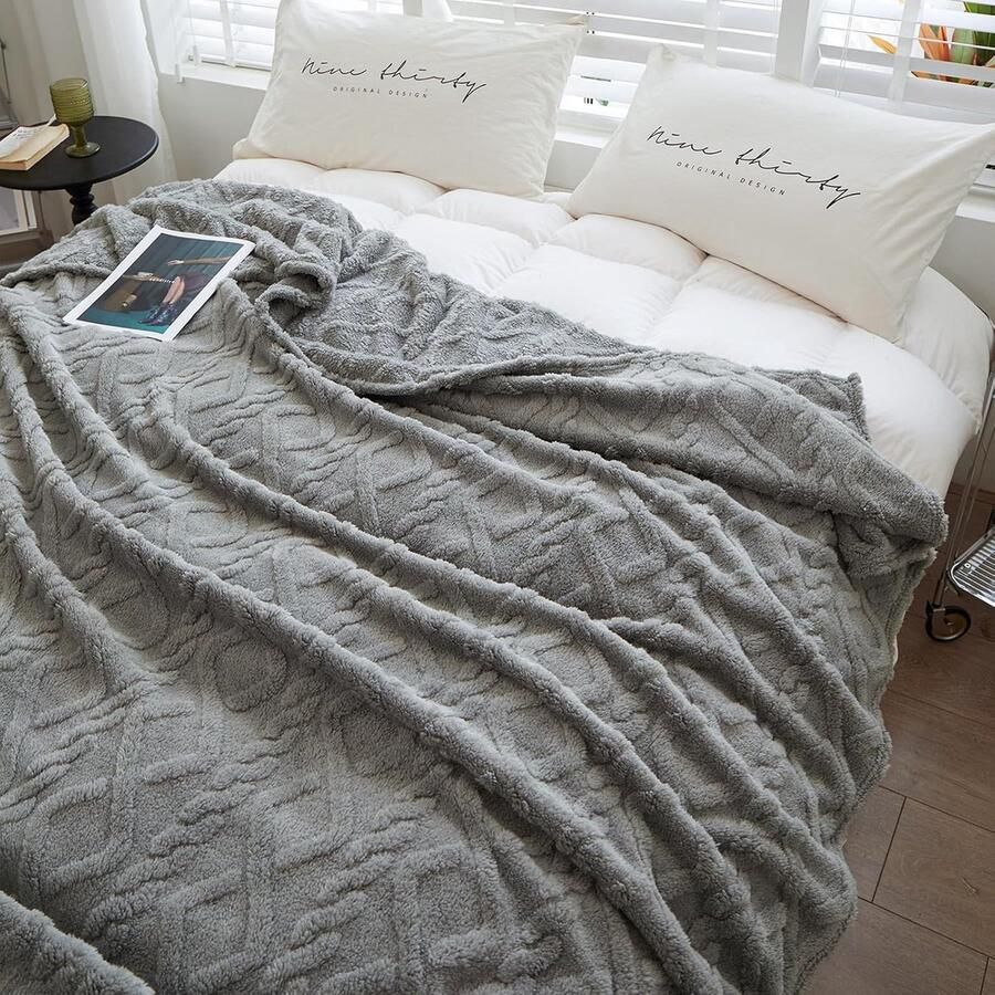 Zachte fleecedeken voor tweepersoonsbed zetel fleecedeken voor warm en comfortabel bed (grijs 200 x 230 cm)