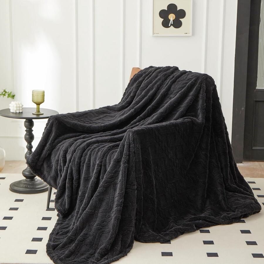 Zachte fleecedeken voor tweepersoonsbed zetel fleecedeken voor warm en comfortabel bed (zwart 200 x 230 cm)