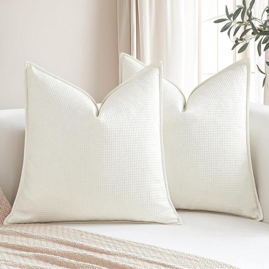 Zachte geruite kussenhoezen set van 2 decoratieve kussenslopen 45 x 45 cm met gestikte rand boho boerderij woondecoratie sierkussenslopen voor bank terras slaapkamer woonkamer