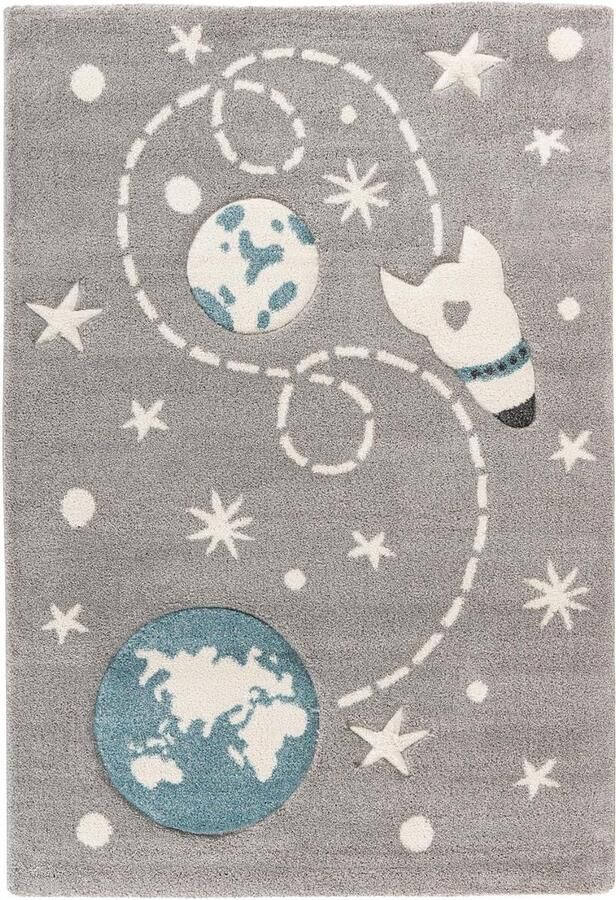 Goodivery Zachte Kinderkamer Speelmat met Ruimtevaart Thema en 3D Uitsnede Grijs 80 x 150 cm
