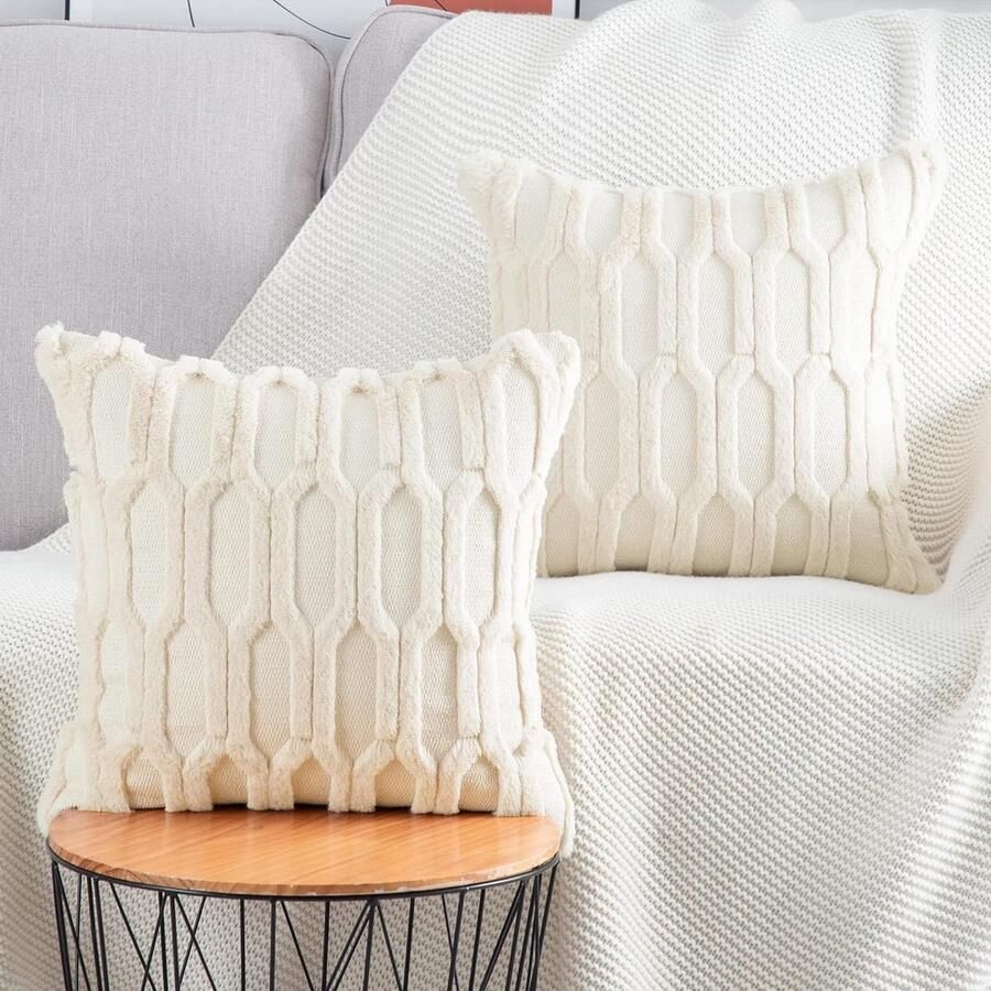 Zachte korte wol fluwelen decoratieve Kussenhoezen Luxueuze stijl Set van 2 Bank slaapkamer 50x50 cm Licht Beige