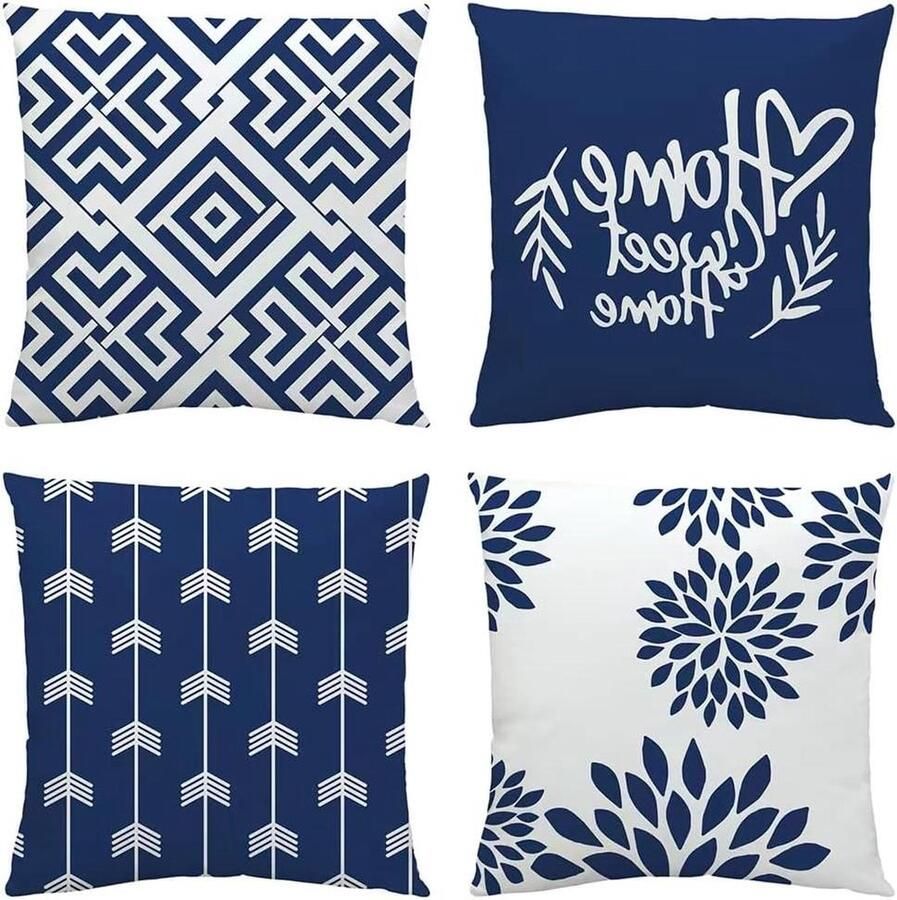 Zachte Kussenhoezen 40x40 Set 4 Marineblauwe Moderne Decoratieve Vierkante Kussenhoes Bank Woonkamer Bed Bankkussen