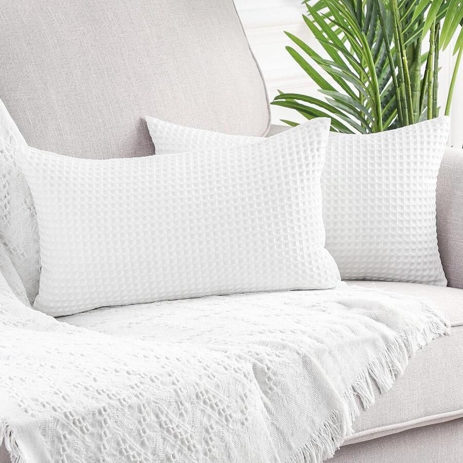 Zachte kussenslopen met textuur en onzichtbare rits decoratieve kussensloop voor thuis sofa stoel bank slaapkamer 30 x 50 cm wit set van 2 kussensloop 30x50