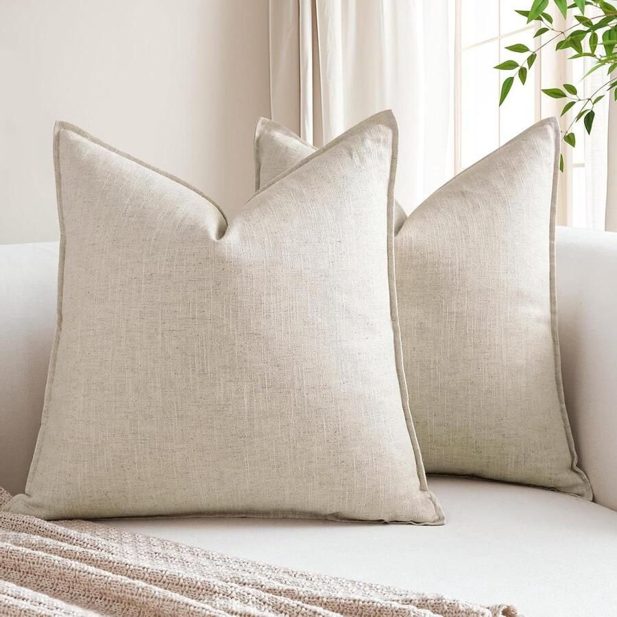 Zachte linnen decoratieve kussenhoezen Set van 2 45 cm x 45 cm boerderij sierkussenslopen boho accent kussenslopen bank stoel slaapkamer woondecoratie natuurlijk