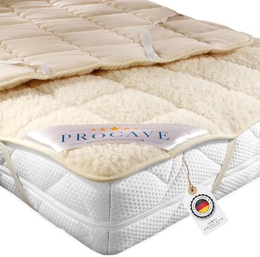 Zachte matrastopper 90 x 200 cm van lamswol en scheerwol met hoekelastieken