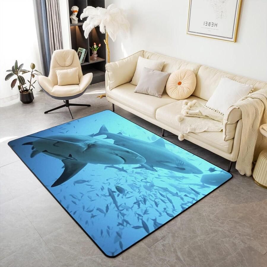 Zachte Oceaan Marine Haaien Decor Tapijt Woonkamer Slaapkamer Tapijten Machine Wasbaar Zee Dier Gebiedstapijt 100 * 150 cm