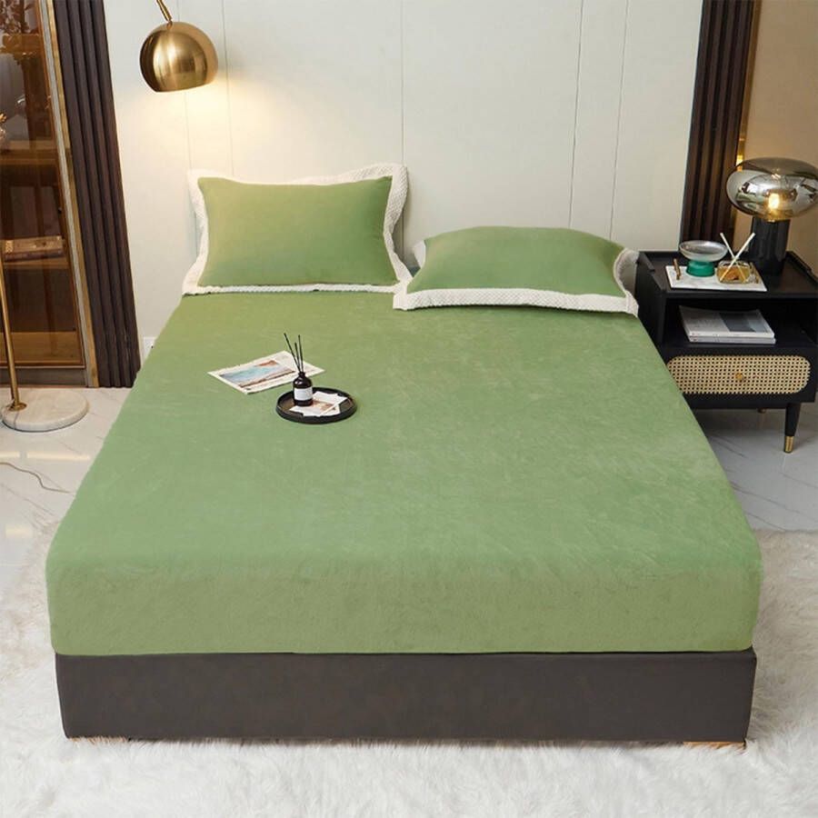 Zachte Pluche Hoeslaken 140 x 200 cm Groen Lichtgroen Winter Warm Flanel Fleece Flanel Fluweel Kasjmier Touch Hoeslaken Knus Bedlaken voor 25 tot 30 cm Matras