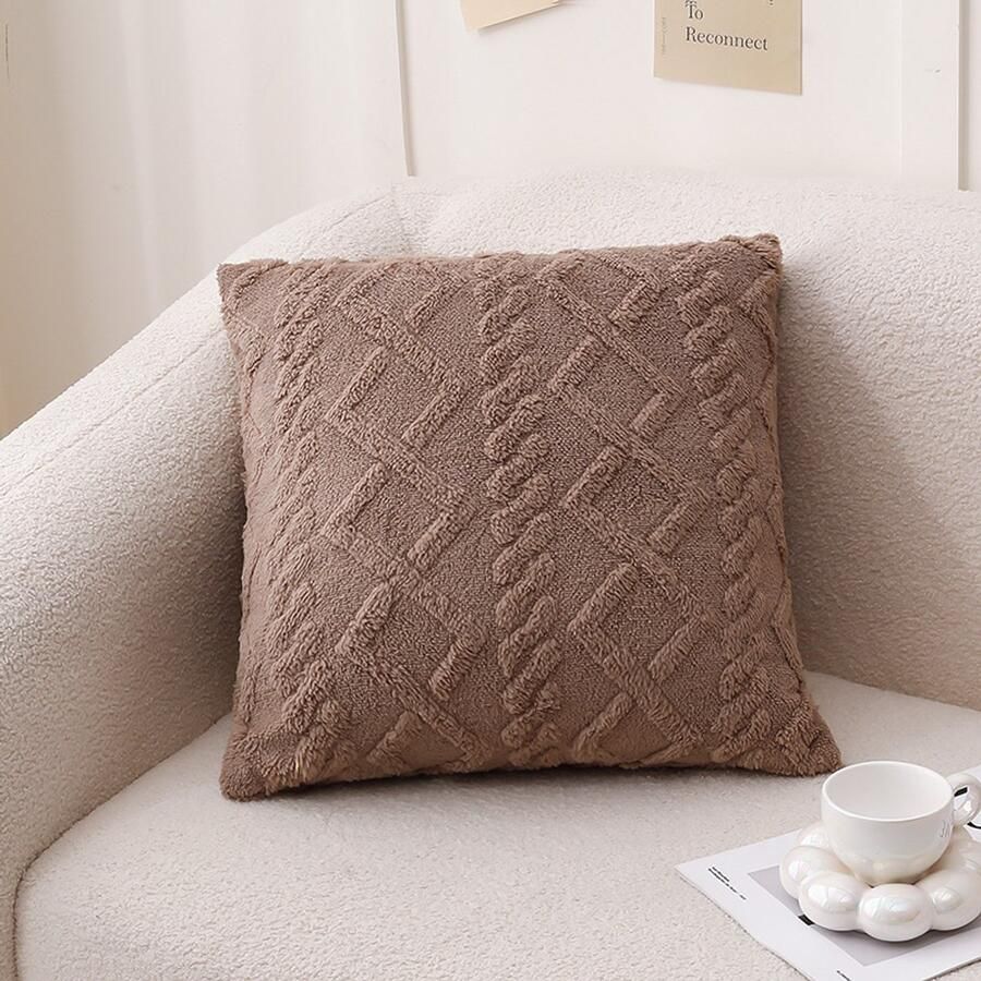 Zachte pluche vierkante sierkussenhoes 2-pack Jacquard geometrische kussenhoes Sofa woonkamer rugleuning kussensloop Nachtkastje vierkante kussensloop Korte pool decoratieve kussenhoes Voor bed bank en woonkamer 50x50cm