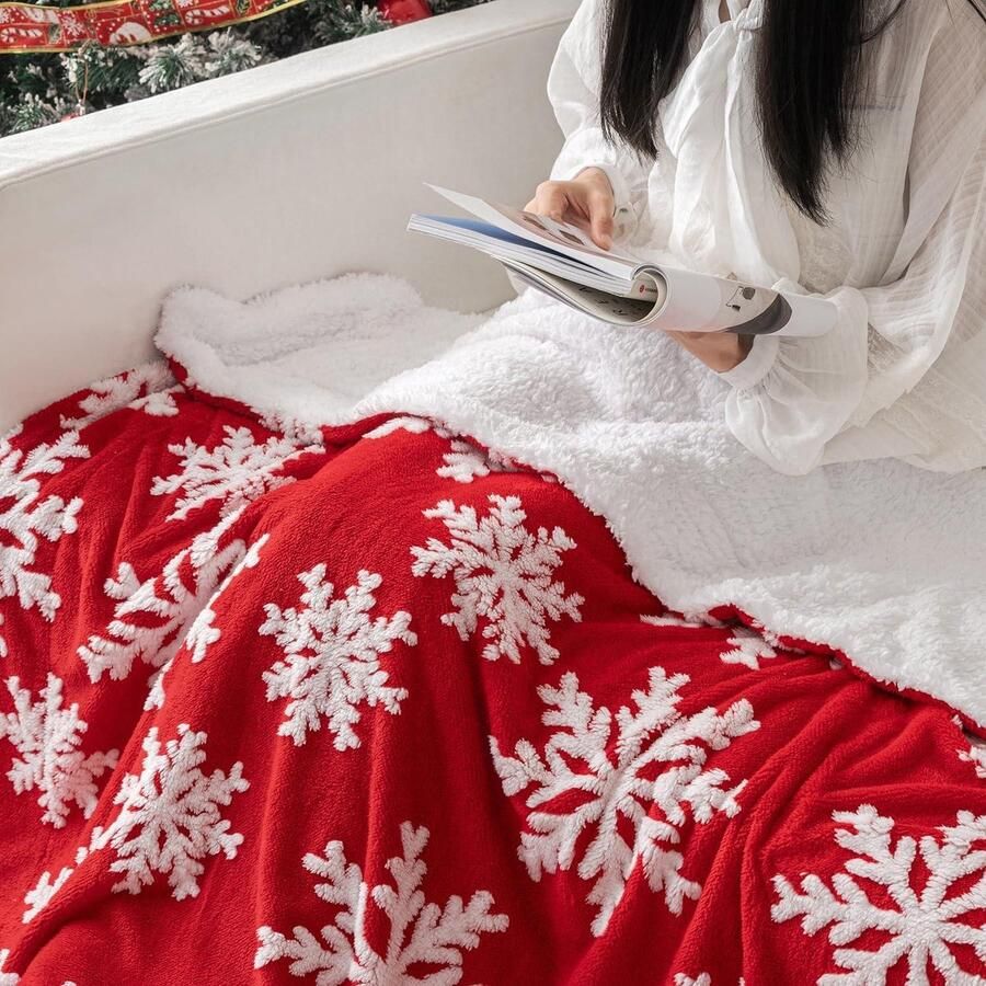 Zachte pluizige dubbelzijdige Sherpa en fleece deken decoratieve effen microvezeldeken voor bank of reis eenpersoons 125 x 150 cm rood-C